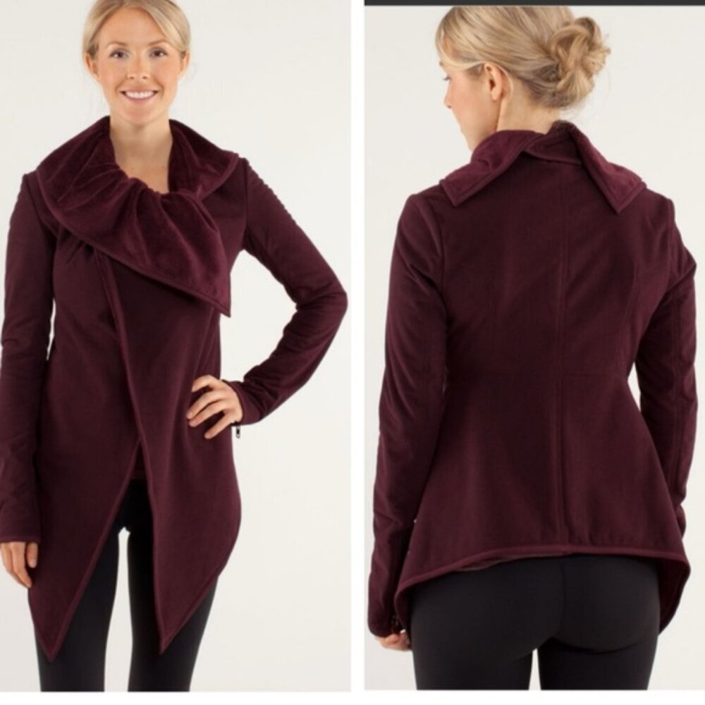 Lululemon Presence OfMind Jacket Sherpa Fleece Red Cozy Wrap Cardi Zip Sleeve 8